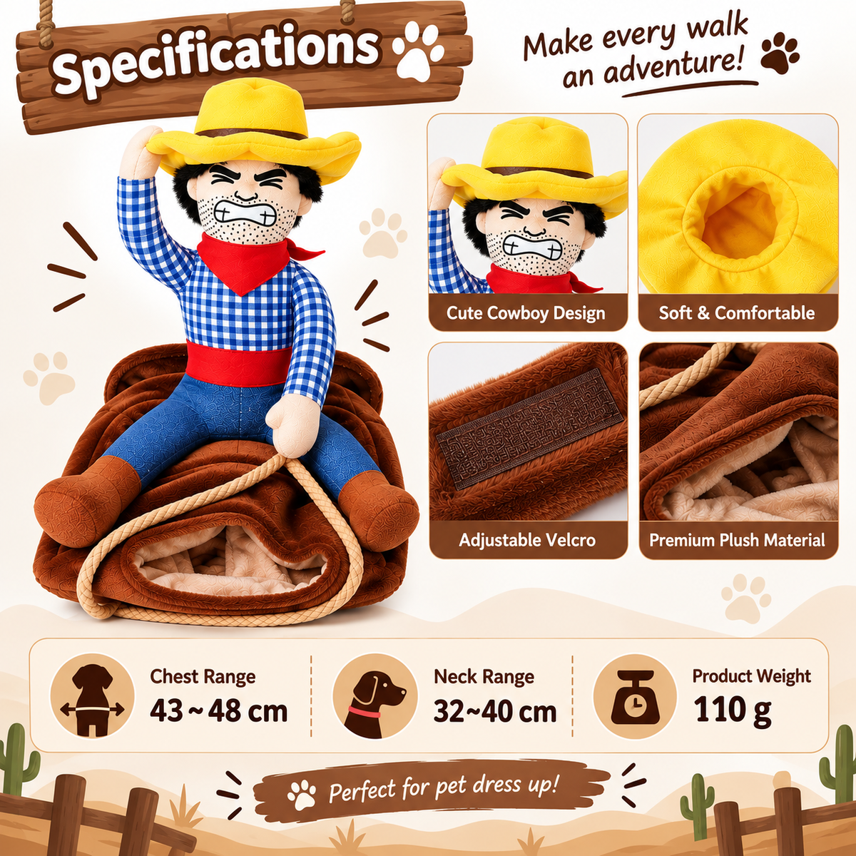Cowboy Rider Dog Costume
